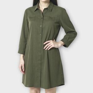 American Eagle Outfitters M Button Front Long Tunic Dress Olive Green Polyester